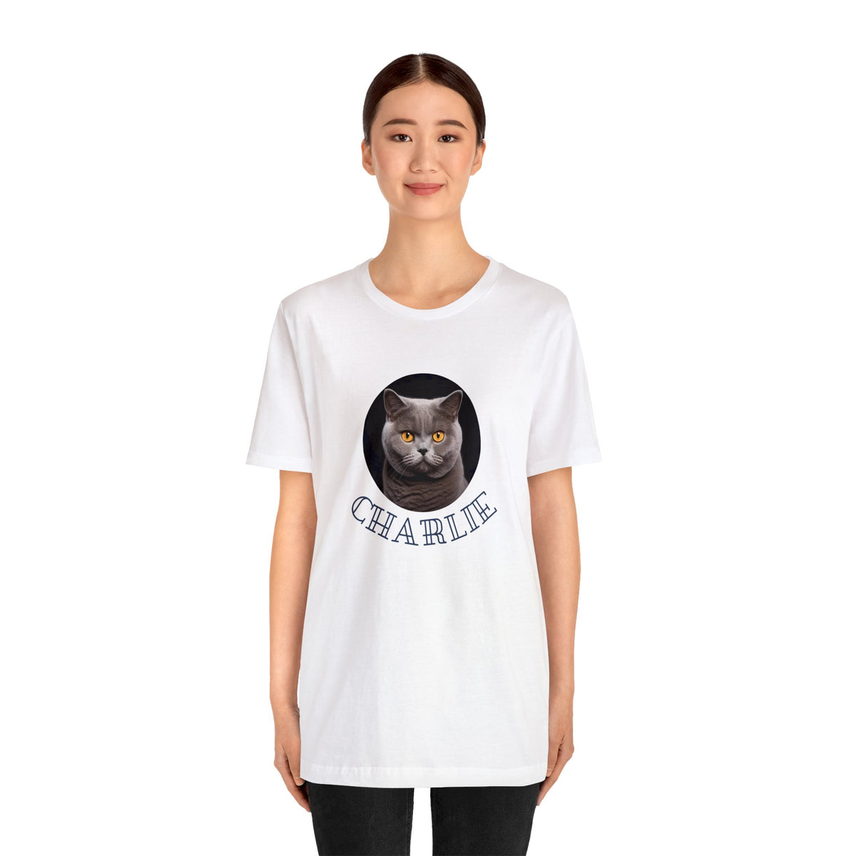 客製化貓咪肖像 T-shirt |男女通用 | 平紋針織短袖 T-shirt